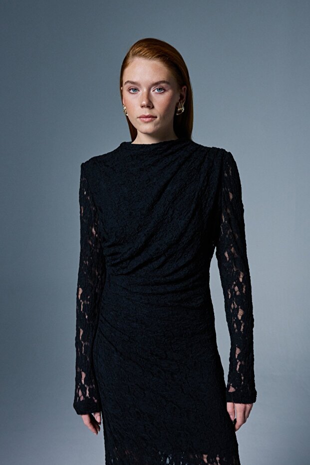 Dantel Elbise - Siyah - 6