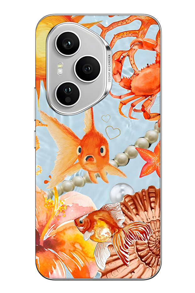 Honor 400 Pro Compatible Orange Fish Pattern Transparent Phone Case - 1