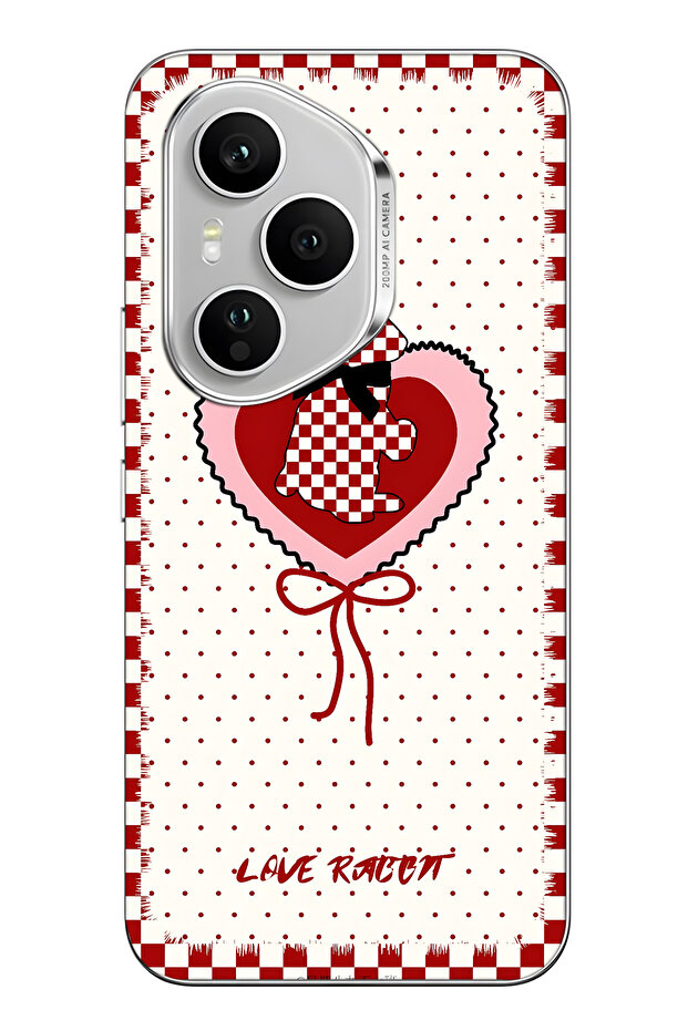 Honor 400 Pro Compatible Red Checkered Rabbit Pattern Transparent Phone Case - 1