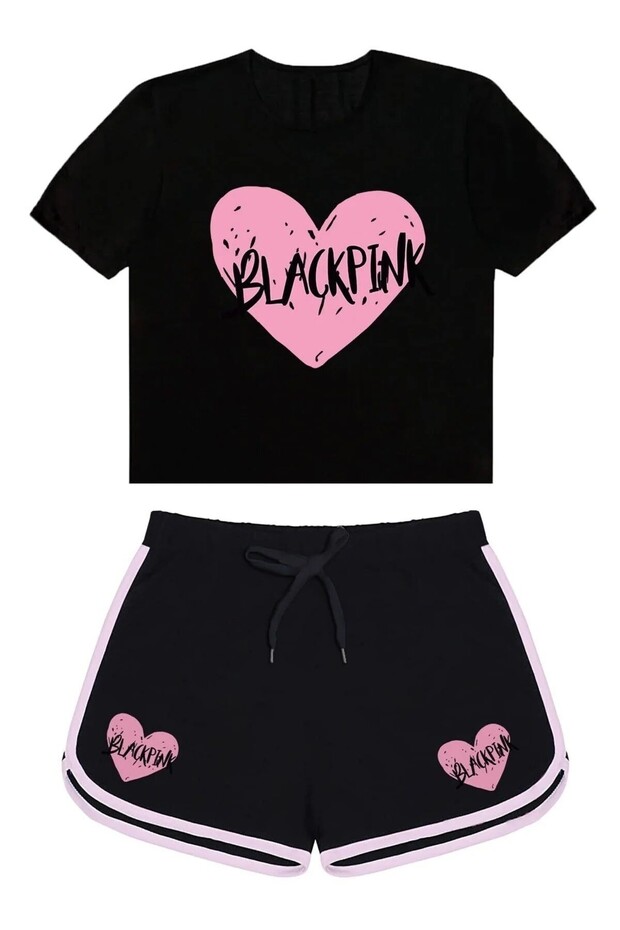Children's Blacpınk Printed Shorts-Crop T-Shirt Summer Set