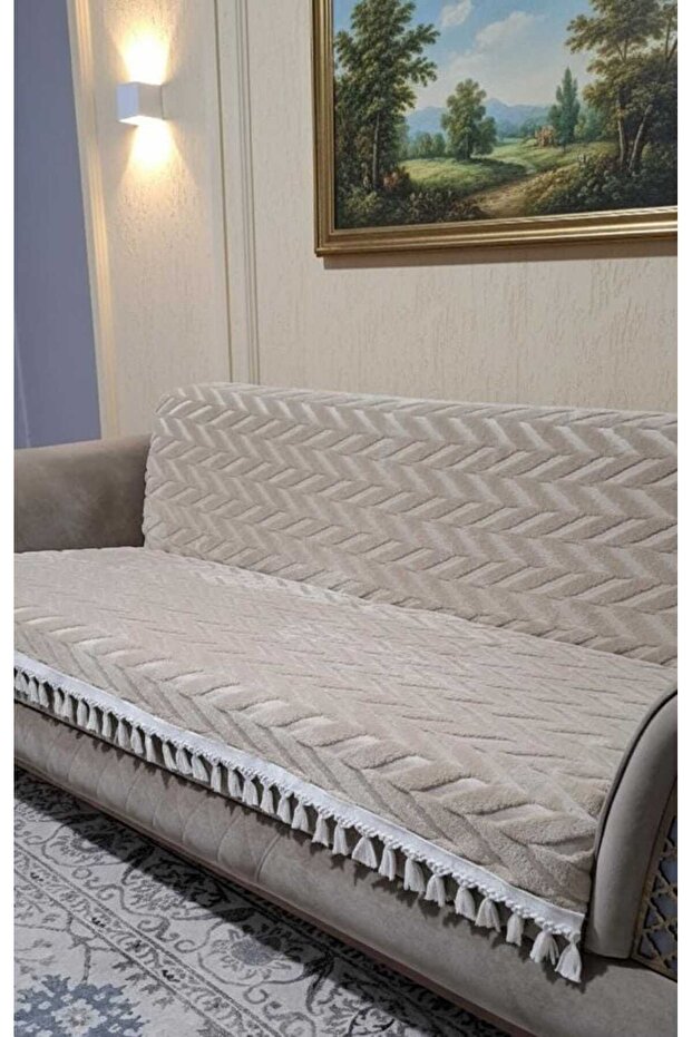 Tasseled Bohemian Sofa Cover - Chenille Textured Non-Slip Sofa Throw - 170X210 cm