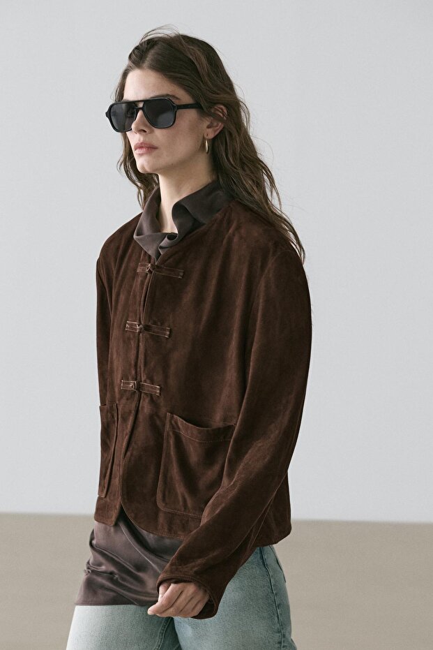 Kısa süet deri ceket - 3