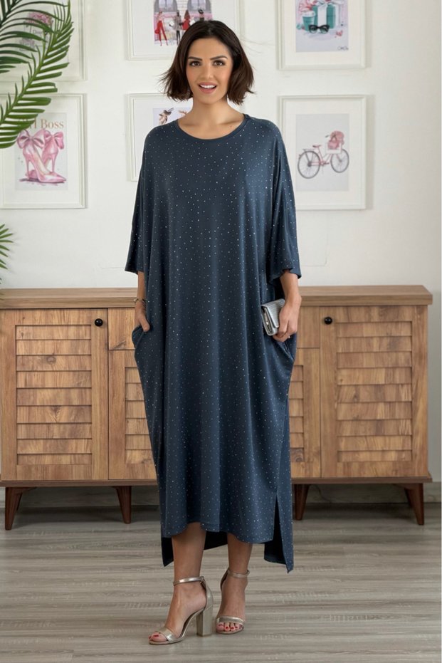 Smoked Color Spotted Crystal Viscose Dress
