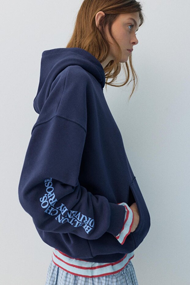 Grafik baskılı bisiklet yaka sweatshirt - 6