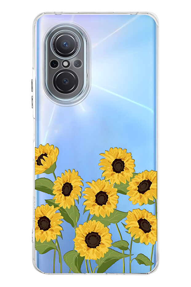 حافظة هاتف شفافة بنمط زهرة الشمس متوافقة مع هاتف هواوي نوفا 9 SE - 1