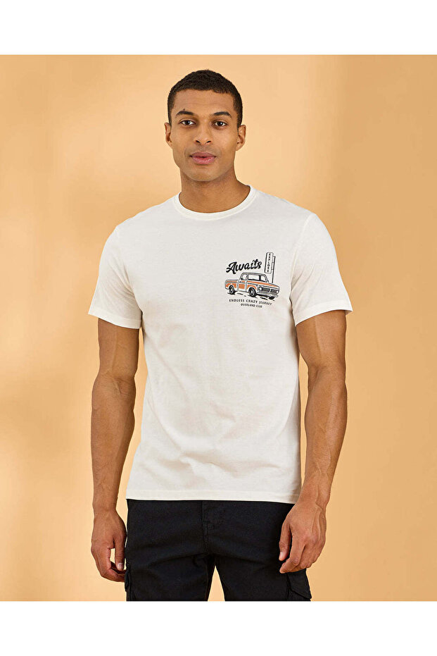 Men White Printed T-Shirt