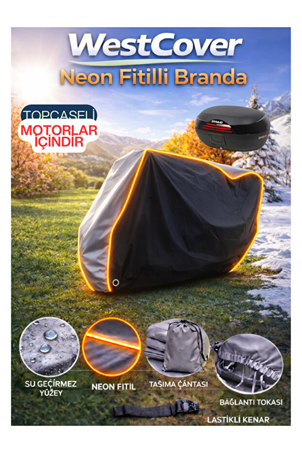 Arora Max Jet Topcaseli (Black-Grey Top with Neon Fluttering) Waterproof Motorcycle Cover