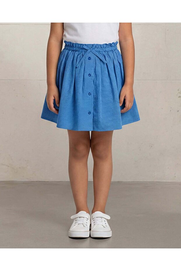 Girls Blue Yarn Dyed Check Skirt