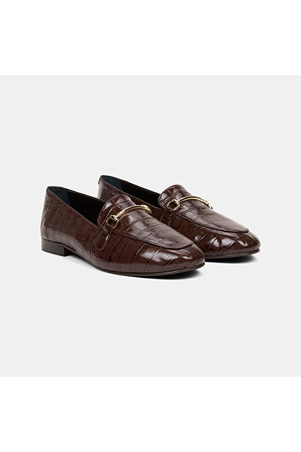 Women's Bitter Brown Crocodile Printed Patent Leather Loafer