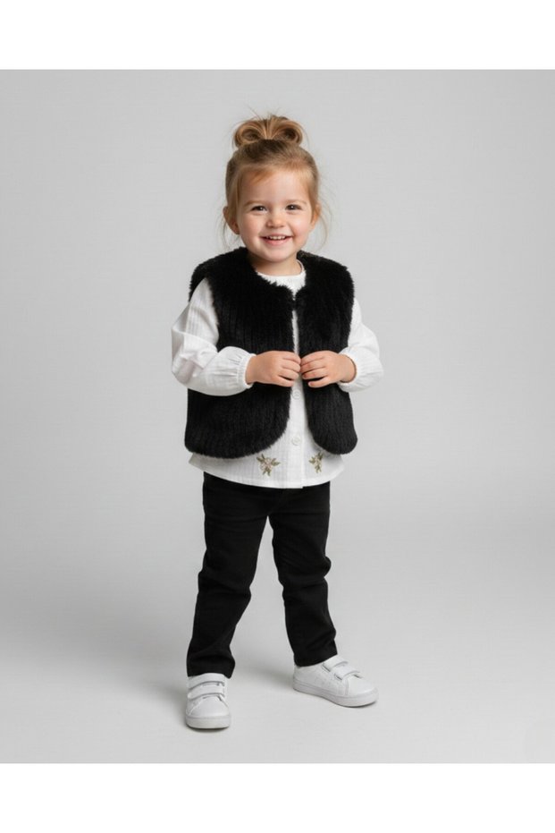 Girl's 3-Piece Set: Bolero, Shell Detailed Shirt, Linen Trousers / Size Options for 0-6 Years Old