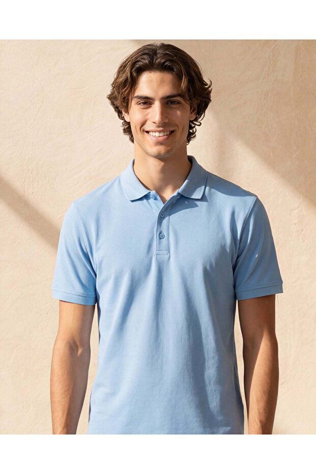 قميص بولو رجالي أساسي باللون الأزرق - 4