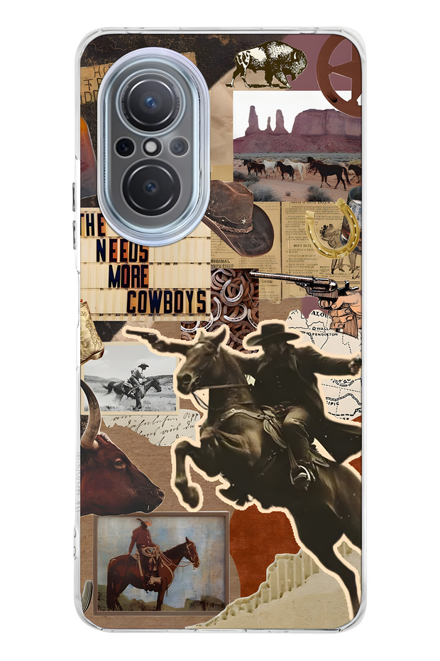 Huawei Nova 9 Se Compatible Cowboy Western Collage Pattern Transparent Phone Case