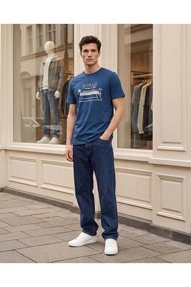 Men Blue Printed T-Shirt