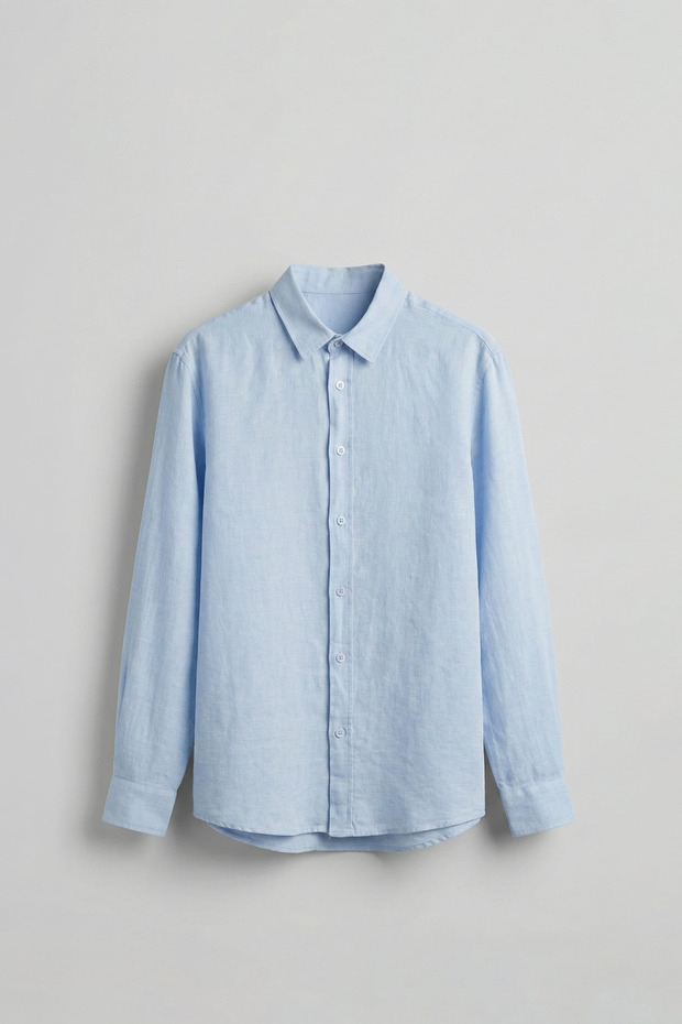 Men's Regular Fit Linen Basic Long Sleeve Shirt Light Blue