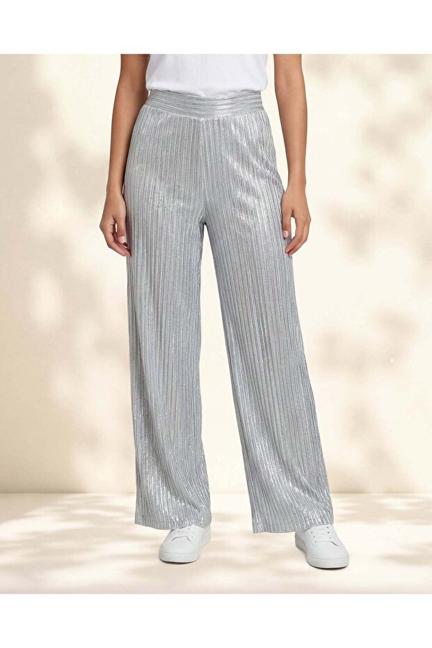 Women Gold Shimmer Foil Coated Wide Leg Pants