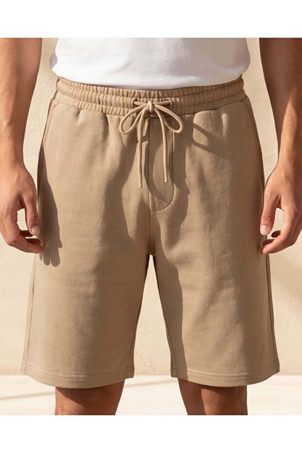 Men Beige Interlock Shorts - 5