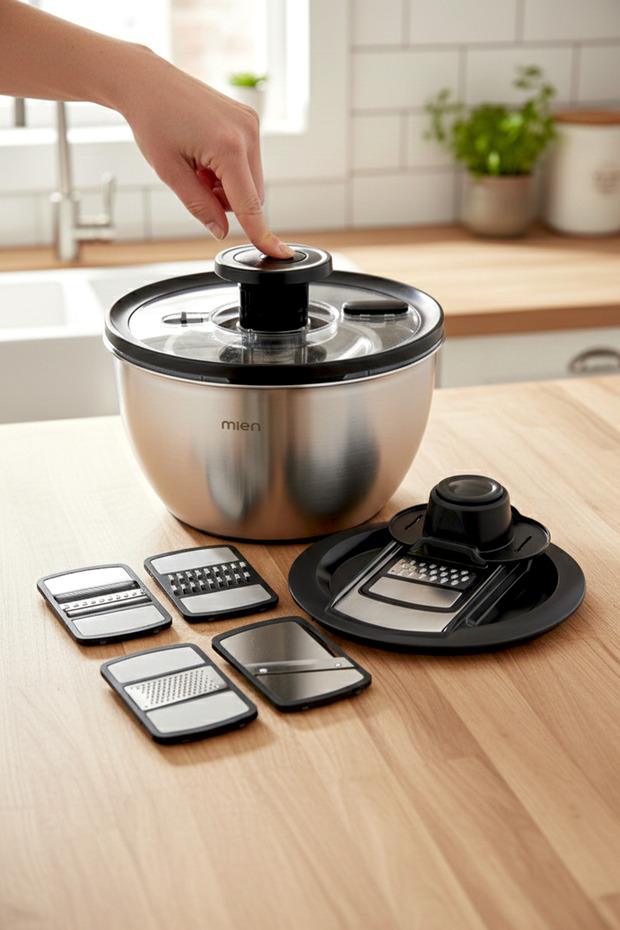 Mien 11-Piece Professional Grater Mixing and Salad Spinner Storage Container Full Prep Set