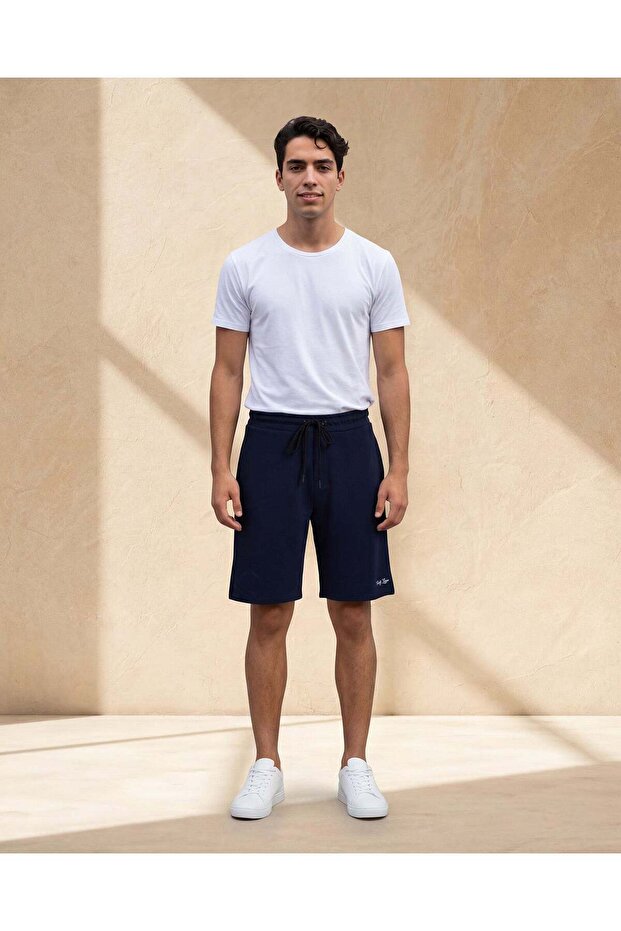 شورت رجالي أزرق داكن قماش إنترلوك - 3