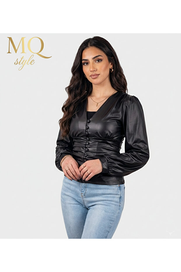 بلوزه جلدية بأكمام طويلة (مجموعة )