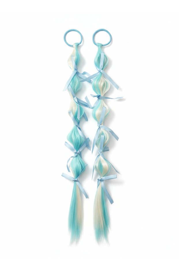 Turquoise 2Pcs Cosplay Bubble Bonbon Balloon Ribbon Artificial Party Hair Clip Elastic Hairpin Gift