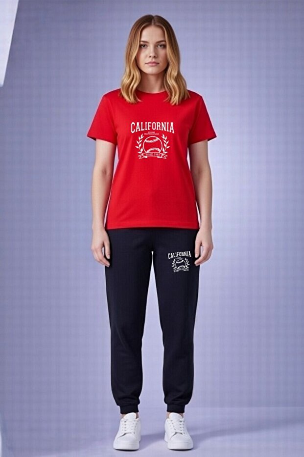 Unisex California Printed Sports Set Oversize T-Shirt Sweatpants Comfortable Casual Combination Sweatpants Set