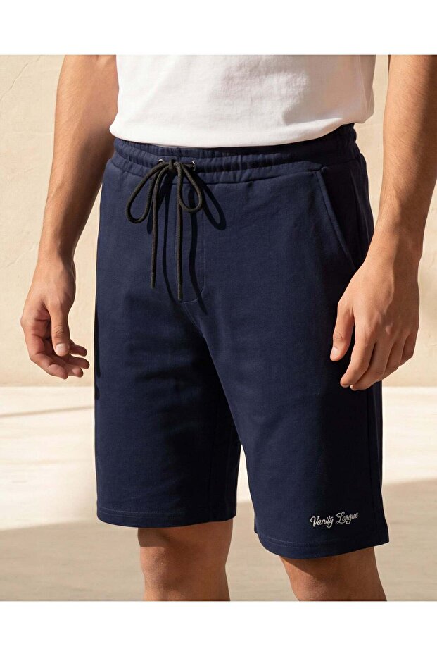 شورت رجالي أزرق داكن قماش إنترلوك - 5
