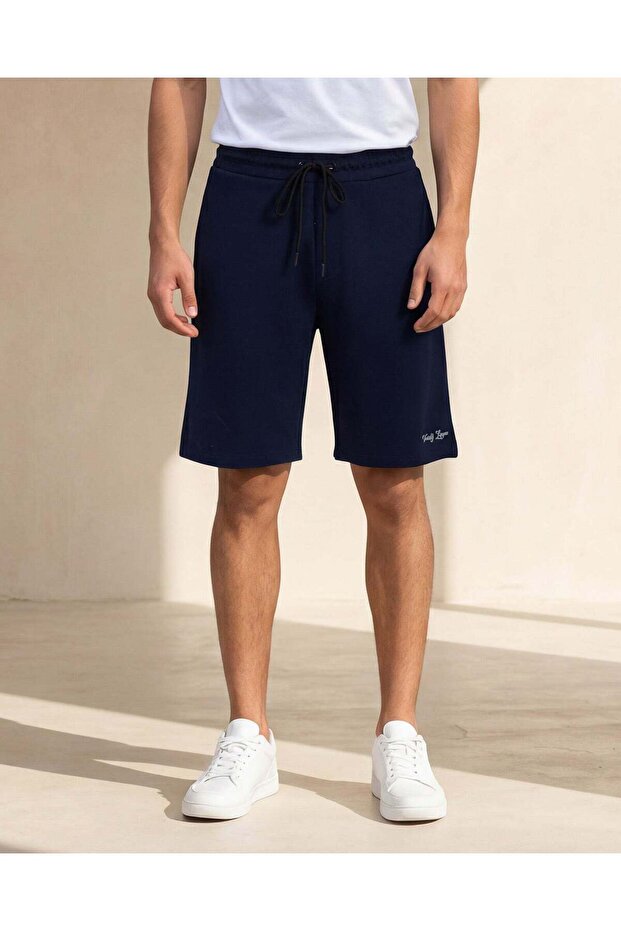 شورت رجالي أزرق داكن قماش إنترلوك - 2