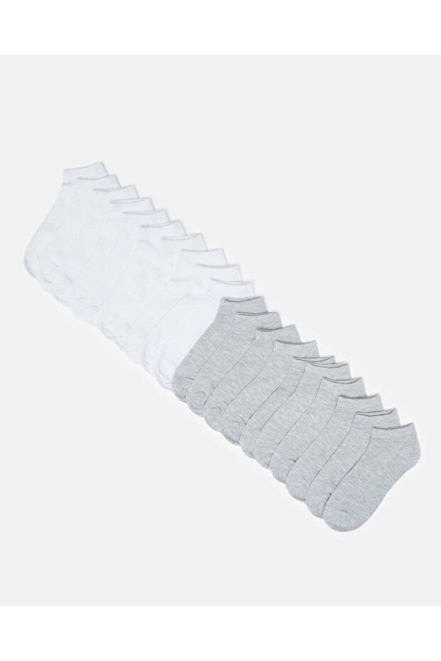 Women Grey and White 10 Pack Ankle Socks - 1