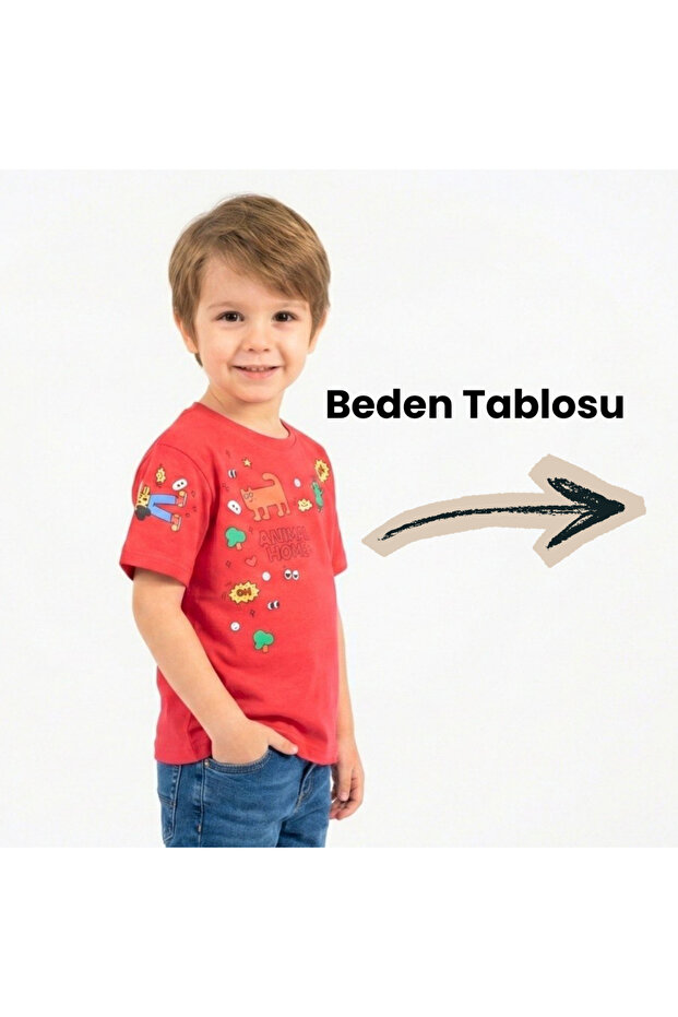 Kompakt "Animal Home" Themed and Doodle Printed Boys' T-Shirt