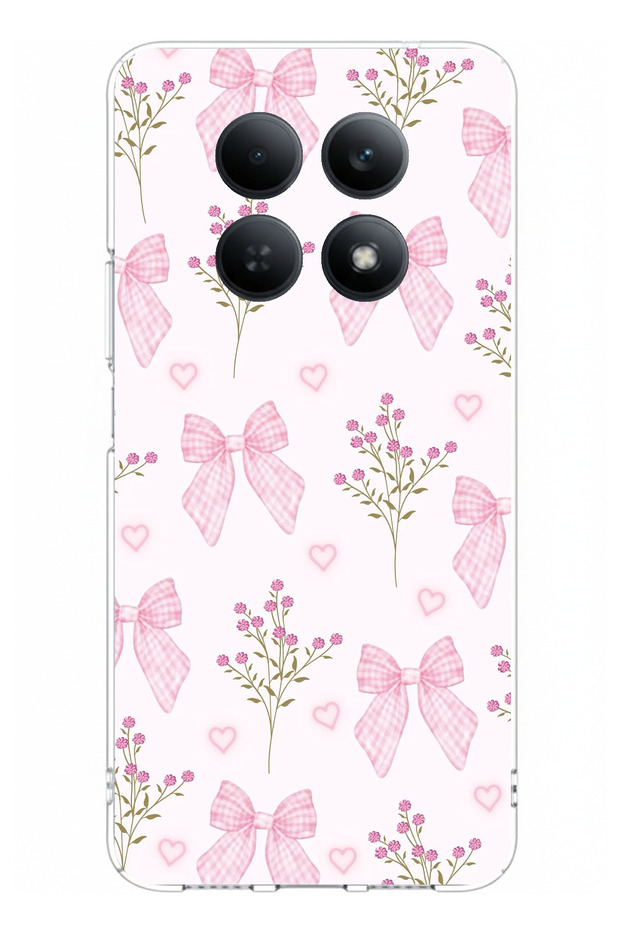 Redmi Note 15 4g Compatible Pink Flower and Bowknot Printed Silicone Case