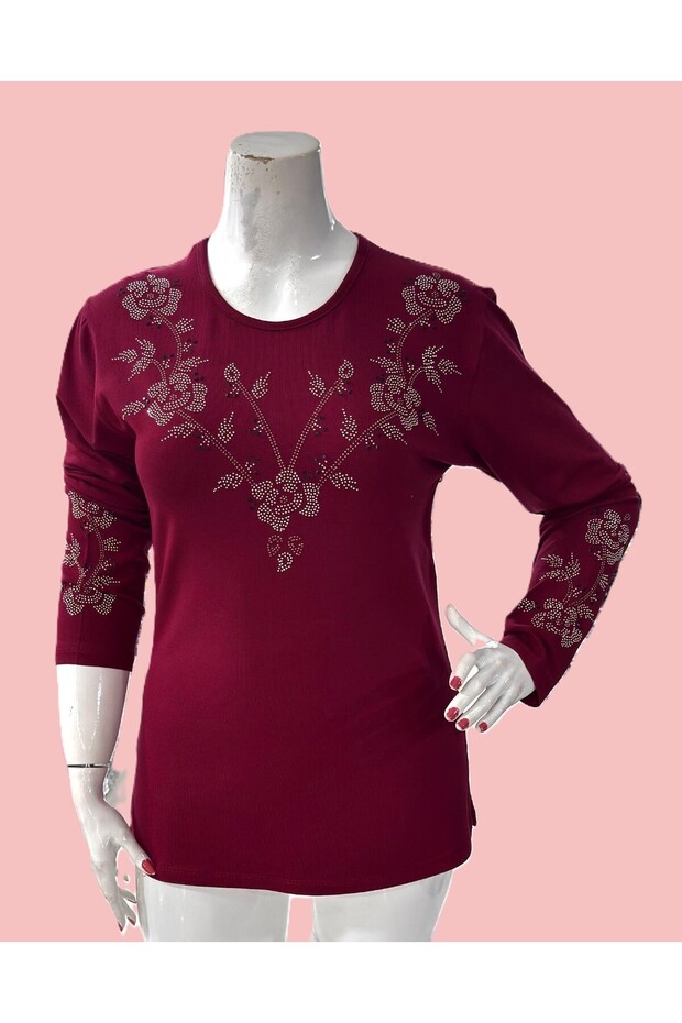 Luxury Blouse Stone Embellished Long Sleeve Clover Knitwear Mother Blouse