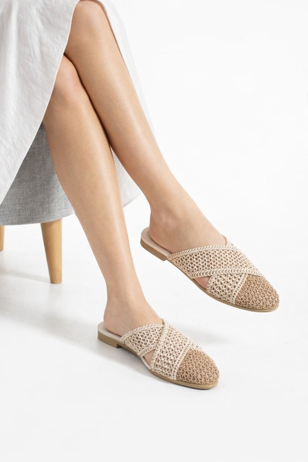 Braided Crossed Closed Women's Slippers Home and Outdoor Slippers Dowry Slippers Stc1250