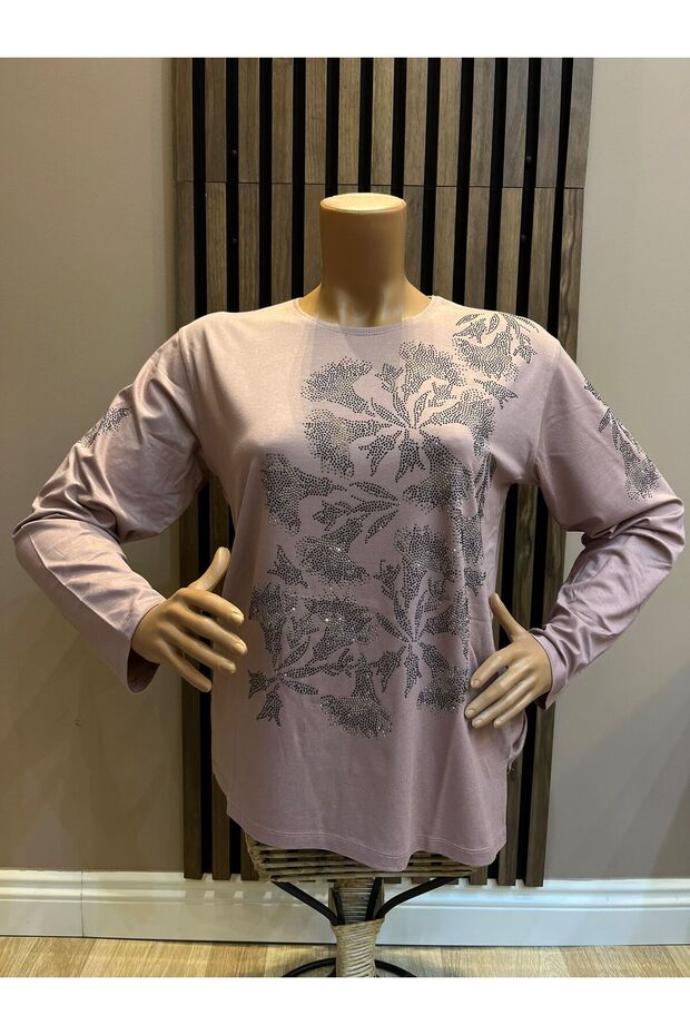 Women's Middle Age and Above Round Neck Viscose Orchid Stone Mother Combed Cotton Blouse
