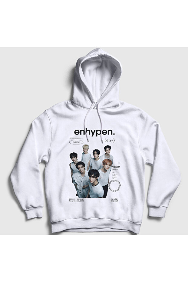 Unisex White Border K Pop Enhypen Hooded Sweatshirt 601947Tt