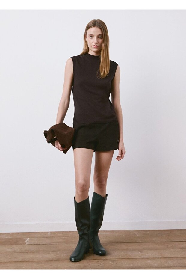 Yanları büzgülü örme bluz - 2