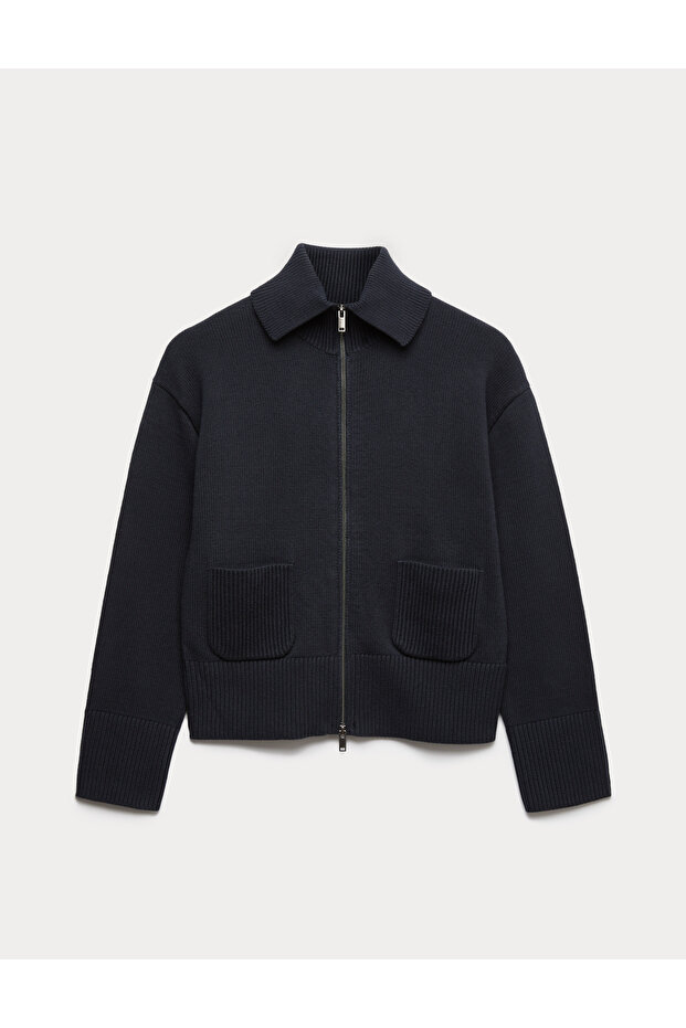 Pamuk Karışımlı Cepli Örme Ceket - 2