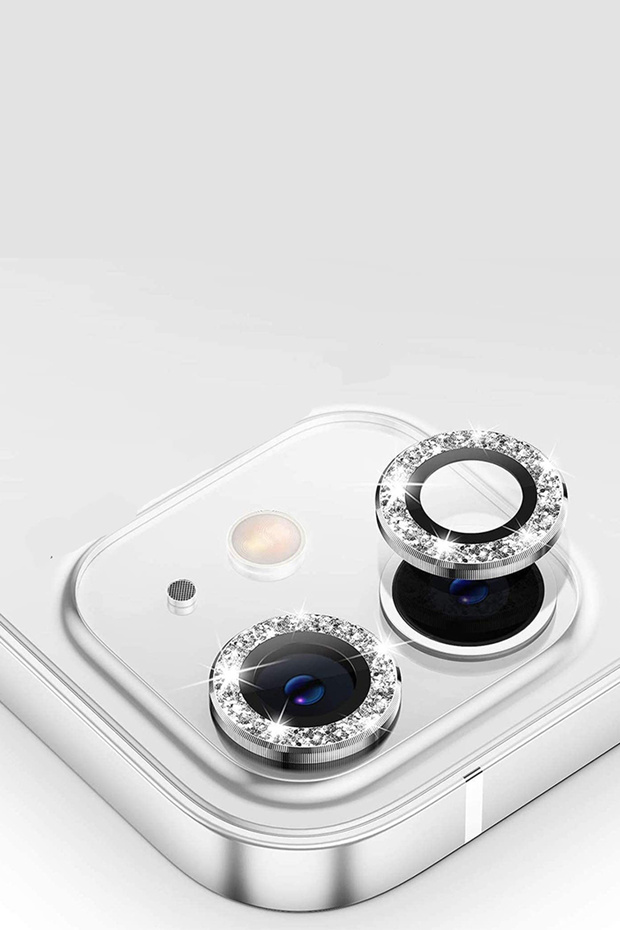 واقي عدسة الكاميرا من الزجاج المقوى باللون الفضي متوافق مع هاتف iPhone 11/12/12 Mini مع إطار معدني