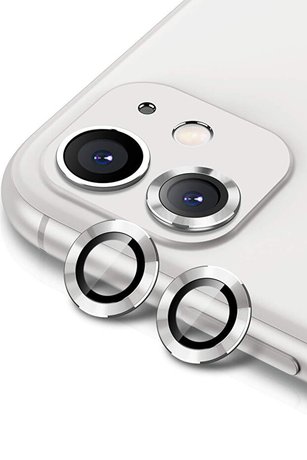 واقي عدسة الكاميرا المتوافق مع iPhone 11/12/12 Mini، زجاج مقسى بإطار معدني - فضي