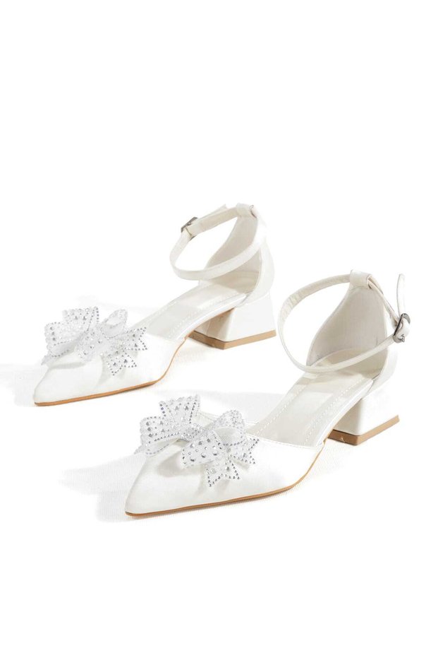 Satin Stone-Embellished Tulle Bow Stylish Evening Dress Shoes Z001