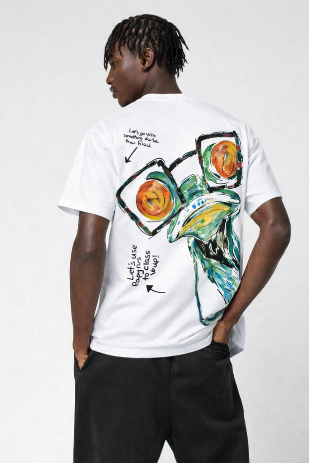 Abstract Frog Back Print Oversize White T-Shirt 100% Cotton