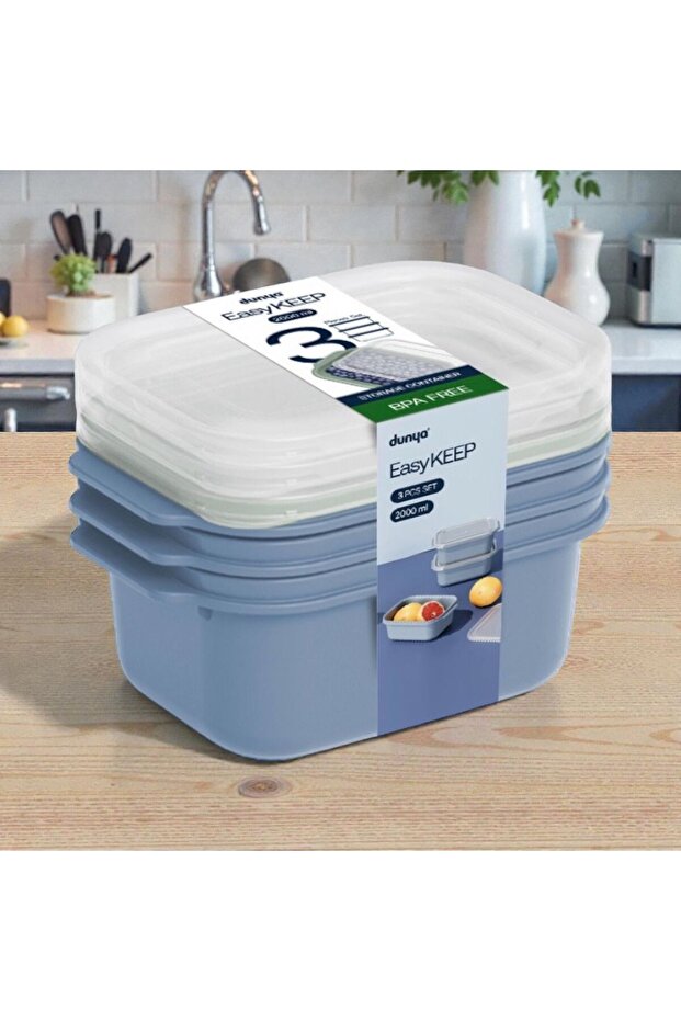 3-Piece Easy Keep Rectangular Storage Container with Lid 2000ml - 2