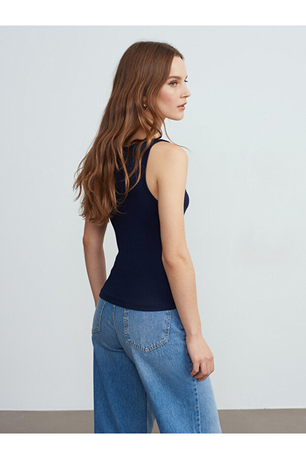 21048 Halter Yaka Top-Lacivert - 2