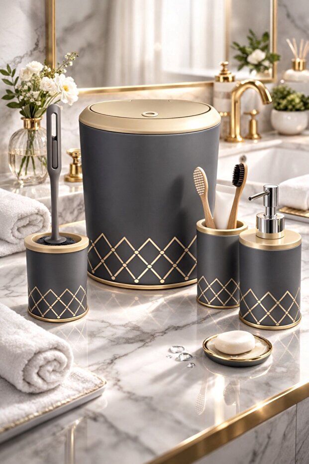 طقم حمام من 4 قطع بنمط هندسي متعرج - 2