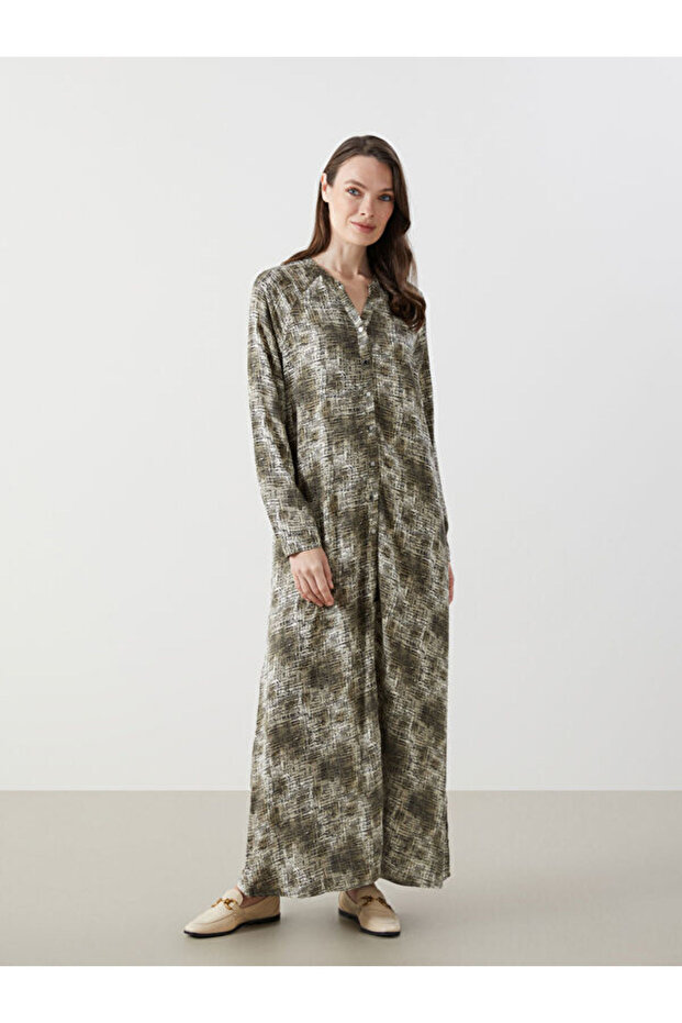 Leak Collar Patterned Women's Shirt Dress