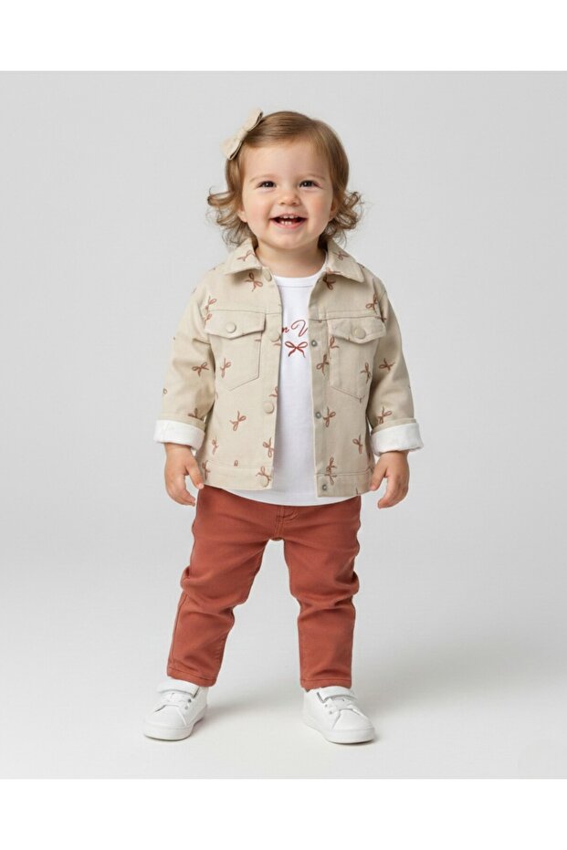Girl's Holiday Set with Linen Jacket and Trousers, 3-Piece Holiday Set, 0-6 Years Old, Stylish Combination