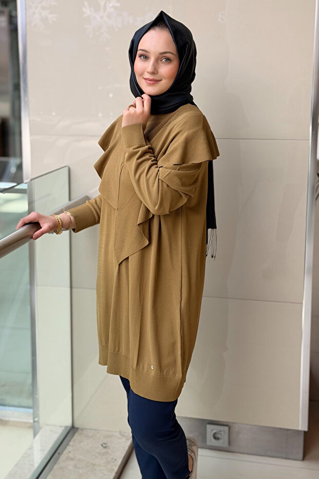 Dik Yaka Asimetrik Merserize Tunik - 1