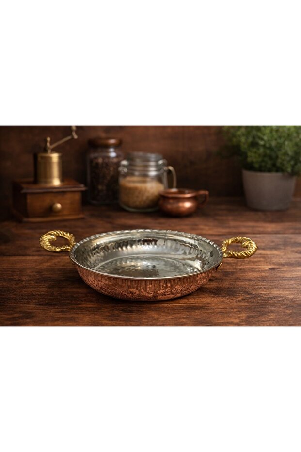 Handcrafted Copper Pan with Handle – Traditional Copper Serving Dish