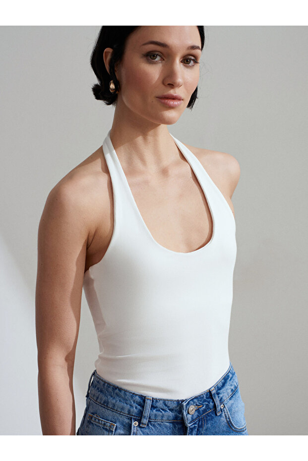 21052 Halter Yaka Top-Ekru - 3