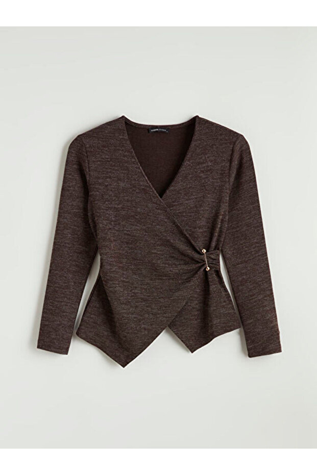 Timeless Clothing & Timeless Choices Double-Breasted Roba Collar Metal Buckle Gathered Blouse