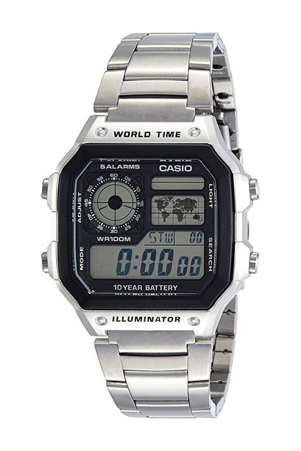 ساعة رقمية مقاومة للماء موديل AE-1200WHD-1AVDF - 45 مم - فضية اللون للرجال